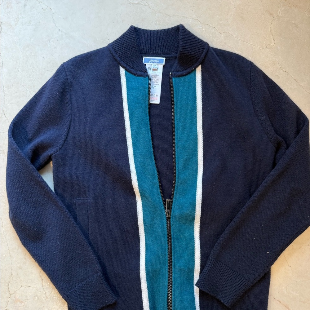 Jacadi Navy and Teal Zip-Front Knit Jacket